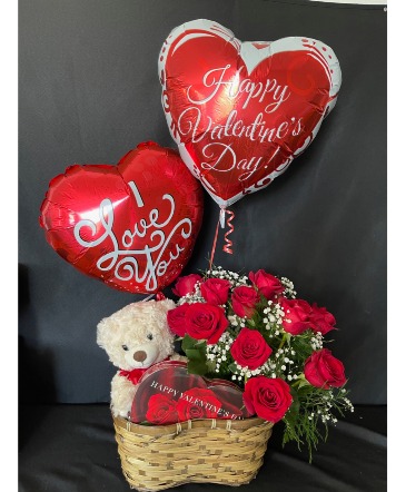 Valentine's Day Basket Bundle Valentine's Day in Highlands, TX | Alma's Flowers