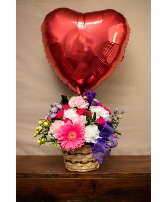 Valentine's Day Basket Special with Balloon Mixed Bouquet