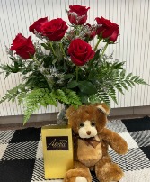 Valentine's Day Bundle Roses, Chocolates, & Teddy Bear
