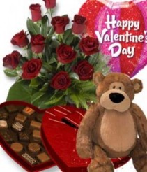 Valentines Day 4 Piece Bundle Roses,Mylar,Chocolates & Bear