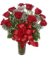 Valentine's Dozen Rose Vase Arrangement