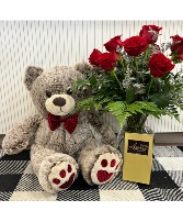 Valentine's Day Large Bundle Roses, Chocolates, & Teddy Bear