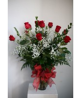 Long Stem Dozen Fiery Red Roses  in Lompoc, California | BELLA FLORIST AND GIFTS