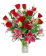 Roses and Lilies! One Dozen Long Stem Red Roses Wth Lilies