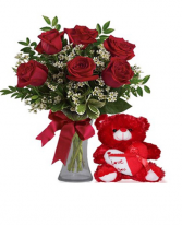 Valentine’s Day Special 6 Red Roses & Stuffed Animal