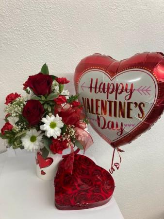 Valentine's Day Special!! Love in a mug with chocolate and balloon add ons in Silverton, OR | Julie's Flower Boutique