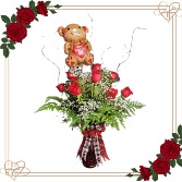 Valentines Dozen Roses w Baby's Breath Water Vase