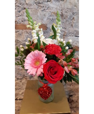 Valentines Mason Jar Arrangement  Vase Arrangement of mixed flowers and colours