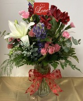 Valentine's mixed flowers in cylinder FBC original fresh arrangement