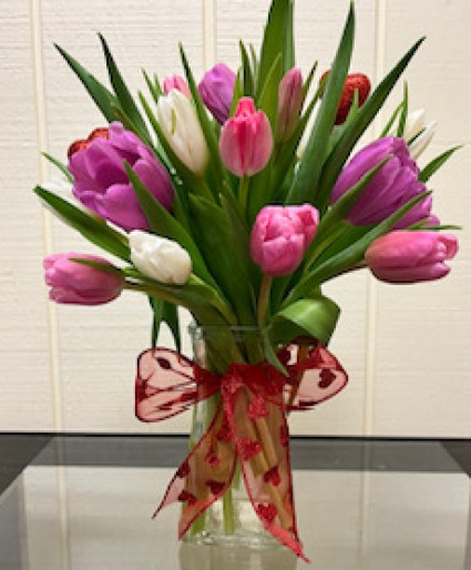 Valentines Mixed Tulips Vase Arrangement