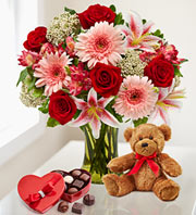 Valentines Surprise Bouquet, Chocolates and Plush