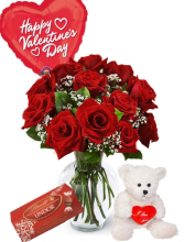 Valentines Supreme With Teddy And Chocolates Fresh Roses