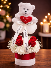 Valentine’s Teddy Bear Rose Arrangement 