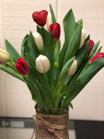Valentines Tulips Vase Arrangem