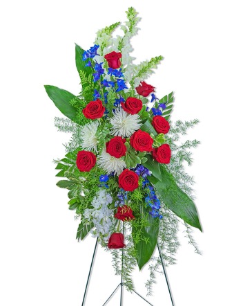 Valiant Honor Standing Spray Sympathy in Nevada, IA | FB FUNERAL FLOWERS