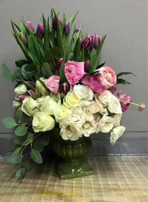 Vanity Fair Pink and white tall floral arrangement