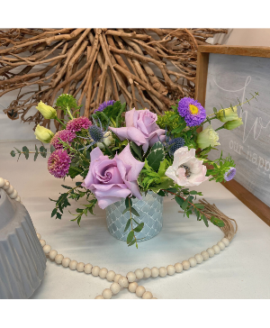 Vase Arrangement - Purple & White 
