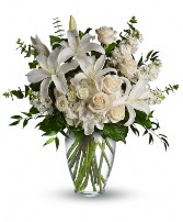 Vase with White Lilies , White Roses & White Carna 