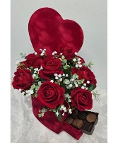 Velvet Heart Rose Bouquet w/ Chocolates 