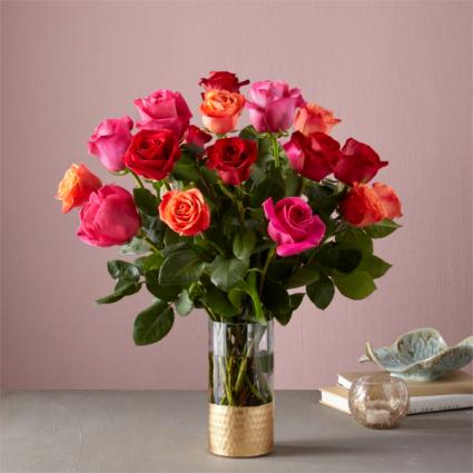 Vibrant Colorful Roses Explotion Deluxe Love Arrangement