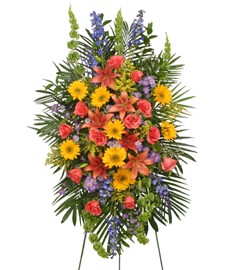 VIBRANT FLORAL EXPRESSION Standing Funeral Spray in Mount Pleasant, SC | BELVA'S FLOWER SHOP