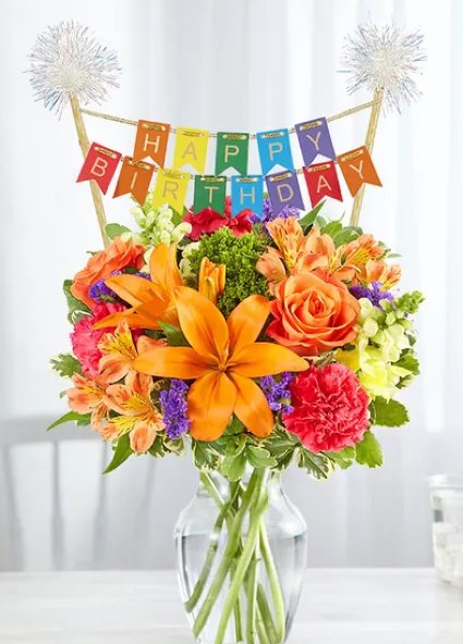 Vibrant Floral Medley™ with Happy Birthday Banner 