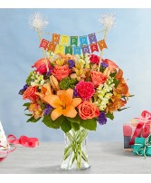 Vibrant Floral Medley with Happy Birthday Pick 