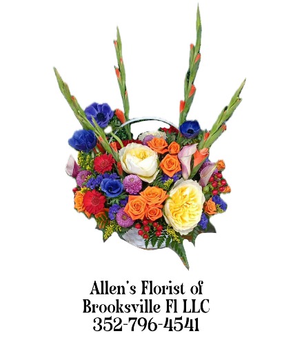 Vibrant Garden Basket Fresh cut flowers in lined basket 