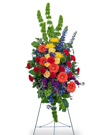 Vibrant Life Standing Spray Sympathy in Nevada, IA | FB FUNERAL FLOWERS