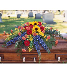 Vibrant Summer Casket Spray Funeral Arrangement 