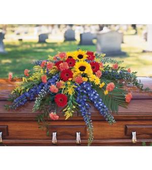 Vibrant Summer Casket Spray Funeral Flowers