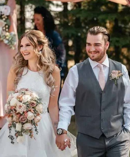 Romantic Roses Cascade  Micro Wedding Package Wedding Bouquet and Boutonniere