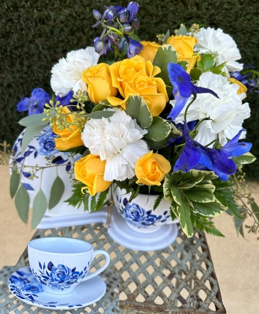 Victorian Teacup - Blue  Teleflora in Haltom City, TX | Jasmine Gardens