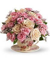 Victorian Teacup Bouquet assorted flowers