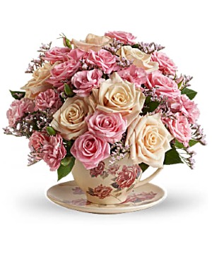 Victorian Teacup Bouquet assorted flowers