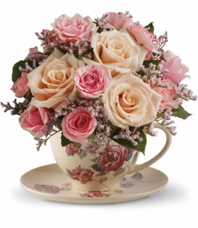 Victorian Teacup Bouquet One-Sided Floral Arrangement