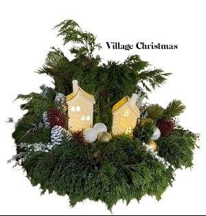 Village Christmas container arrangement