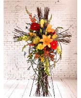 Vine Cross  standing spray and wreaths
