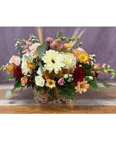 Vintage holiday  centerpiece in floral tin