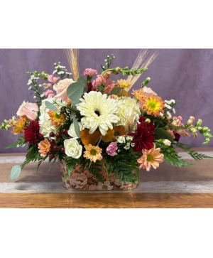 Vintage holiday  centerpiece in floral tin