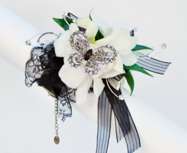 Vintage Lace in Black and White Wrist Corsage