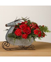 Vintage Reindeer Sleigh Bouquet Flower Arrangement