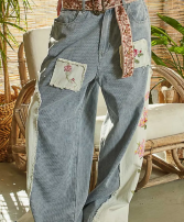 Vintage Washed Embroidered Side Stripe Denim Pants Clothing
