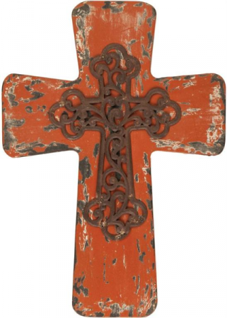 VINTAGE WOOD CROSS RED SMALL 