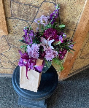 Violet Valentine Fresh Florals and a box of chocolates