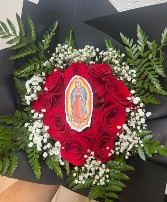 Virgin of Guadalupe Buchon One Dozen Red Roses 