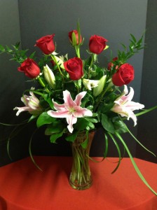 Vivian 9 Red Roses with Pretty Lilies $75.00
