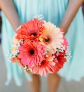 Vivid Coral  Bridesmaid Bouquet