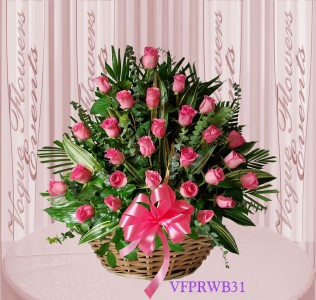 Vogue's Pink Roses Basket Arrangement Basket Arrangement