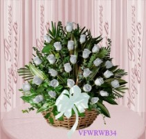 Vogue's White Roses Basket Arrangement Basket Arrangement